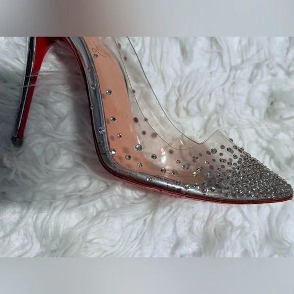 Christian Louboutin Clear and Silver Embellished Heels 100 mm - Picture 6 of 16